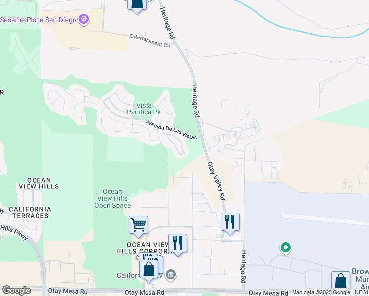 map of restaurants, bars, coffee shops, grocery stores, and more near 6333 Avenida De Las Vistas in San Diego