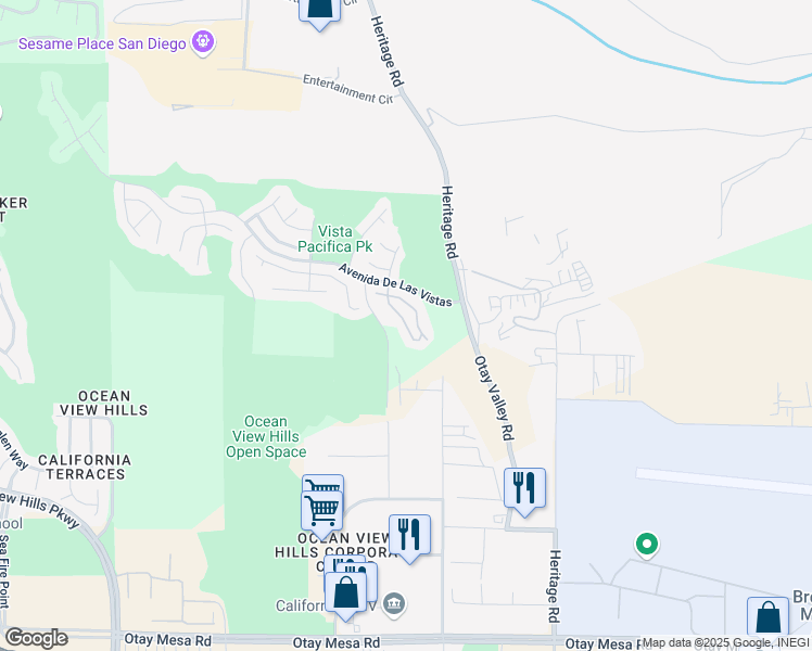 map of restaurants, bars, coffee shops, grocery stores, and more near 6273 Avenida De Las Vistas in San Diego