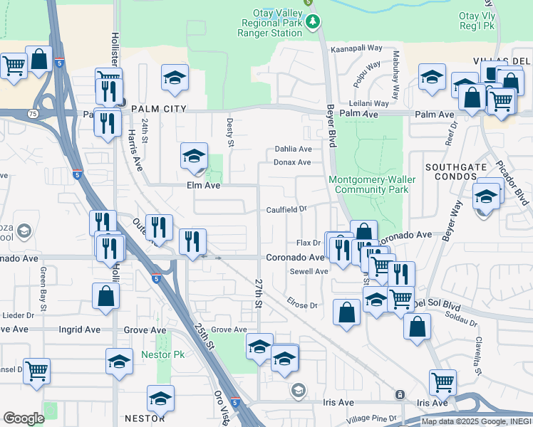 map of restaurants, bars, coffee shops, grocery stores, and more near 1015 27th Street in San Diego