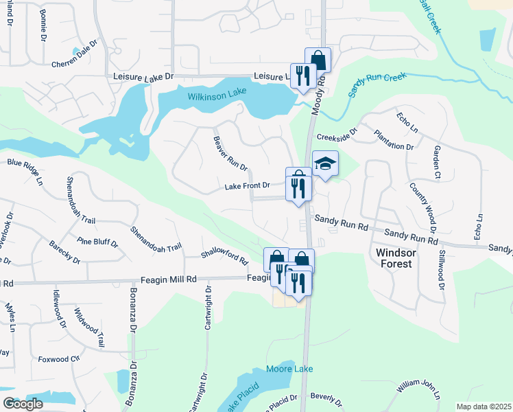 map of restaurants, bars, coffee shops, grocery stores, and more near 115 International Boulevard in Warner Robins