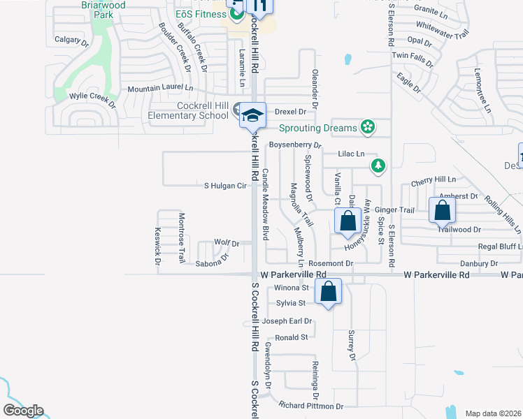 map of restaurants, bars, coffee shops, grocery stores, and more near 705 Candle Meadow Boulevard in DeSoto