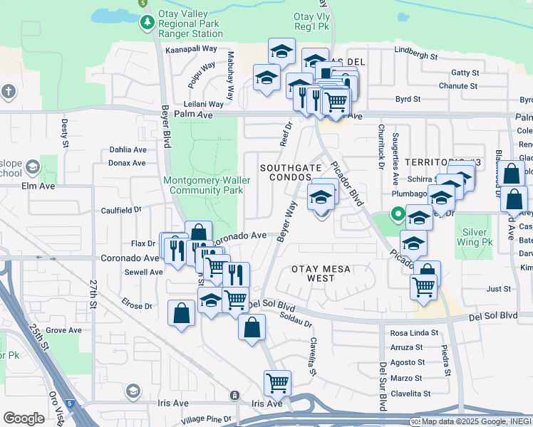 map of restaurants, bars, coffee shops, grocery stores, and more near 1010 Reef Drive in San Diego