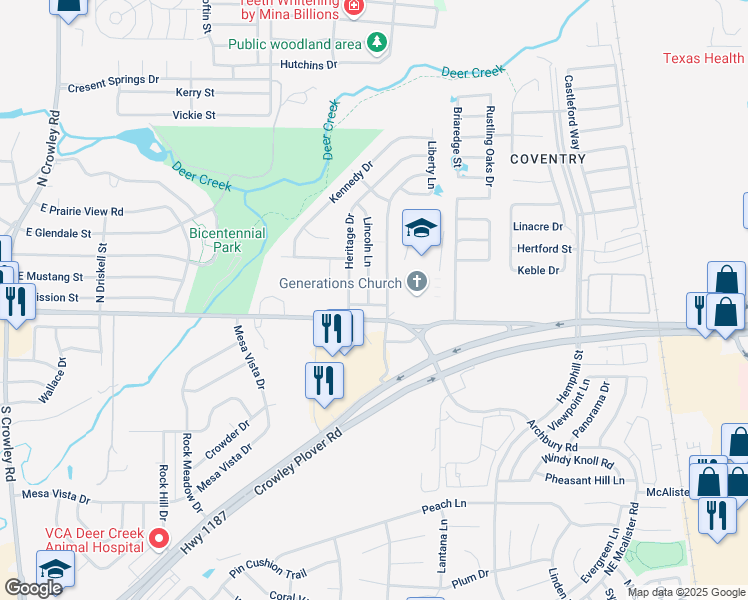 map of restaurants, bars, coffee shops, grocery stores, and more near 1206 Jackson Street in Crowley