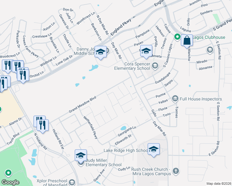 map of restaurants, bars, coffee shops, grocery stores, and more near 4707 Sunset Drive in Mansfield