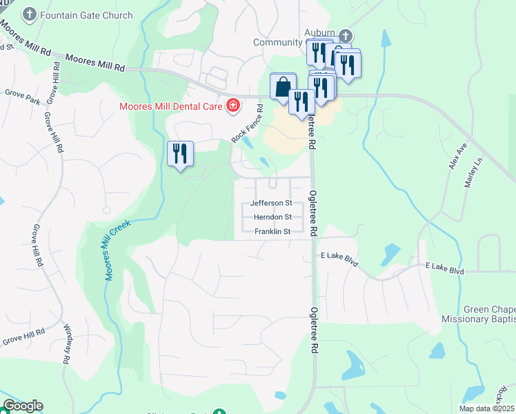 map of restaurants, bars, coffee shops, grocery stores, and more near 2179 Herndon Street in Auburn