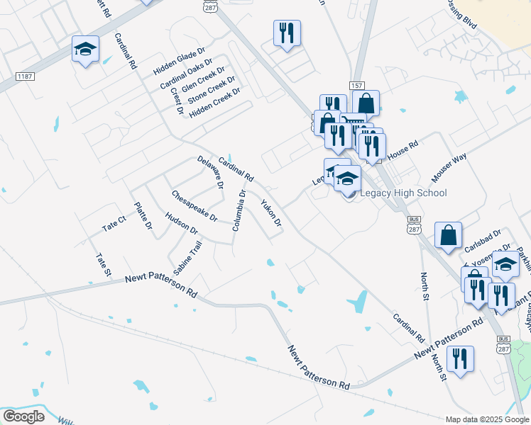 map of restaurants, bars, coffee shops, grocery stores, and more near 1001 Yukon Drive in Mansfield