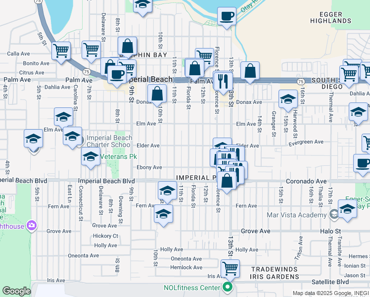 map of restaurants, bars, coffee shops, grocery stores, and more near 1014 Florida Street in Imperial Beach