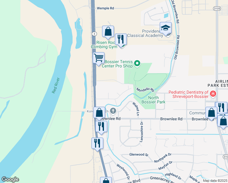 map of restaurants, bars, coffee shops, grocery stores, and more near 301 Dianne Circle in Bossier City