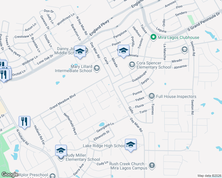 map of restaurants, bars, coffee shops, grocery stores, and more near 1209 Day Miar Road in Mansfield