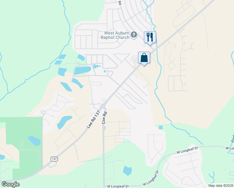 map of restaurants, bars, coffee shops, grocery stores, and more near 2045 County Road 137 in Auburn