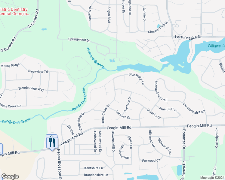 map of restaurants, bars, coffee shops, grocery stores, and more near 209 Turtle Creek Drive in Warner Robins