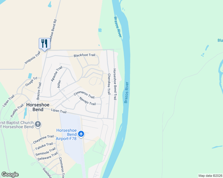 map of restaurants, bars, coffee shops, grocery stores, and more near 7065 Horseshoe Bend Trail in Weatherford