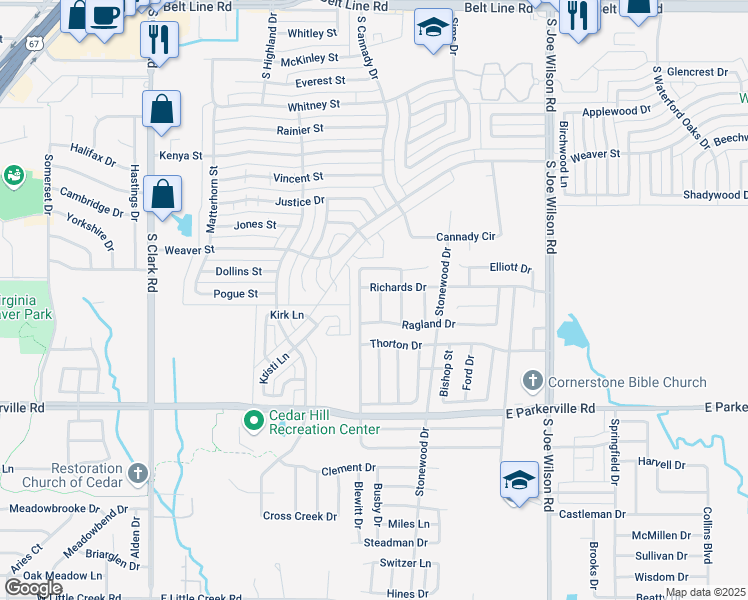 map of restaurants, bars, coffee shops, grocery stores, and more near 604 McMackin Street in Cedar Hill
