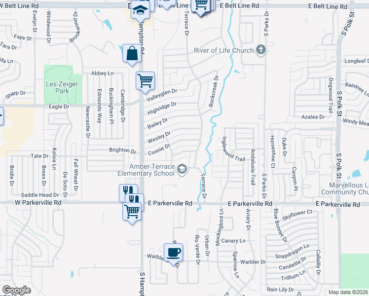 map of restaurants, bars, coffee shops, grocery stores, and more near 213 Gregory Drive in DeSoto