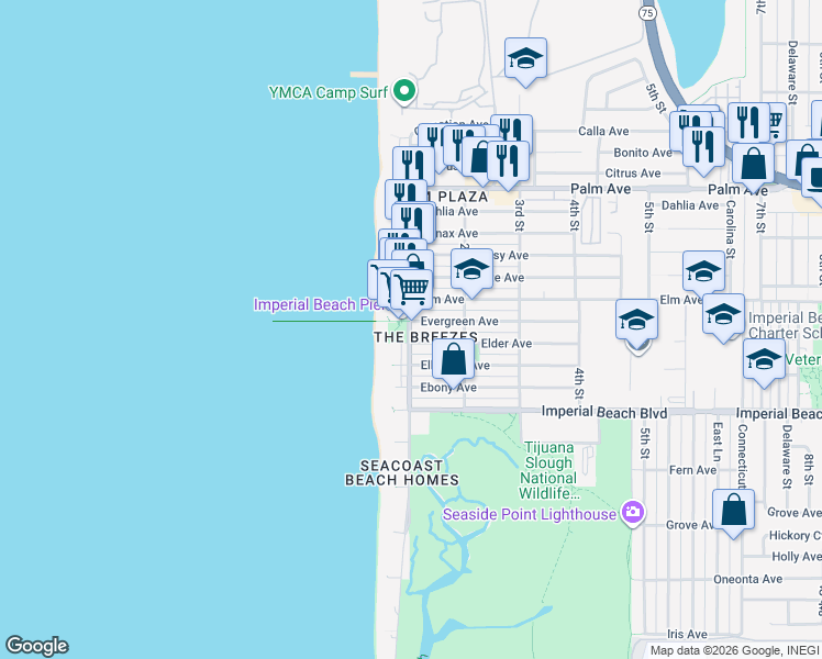 map of restaurants, bars, coffee shops, grocery stores, and more near in Imperial Beach