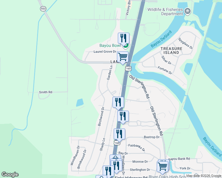 map of restaurants, bars, coffee shops, grocery stores, and more near 120 Garden Lane in Monroe