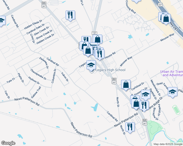 map of restaurants, bars, coffee shops, grocery stores, and more near 1263 North Main Street in Mansfield