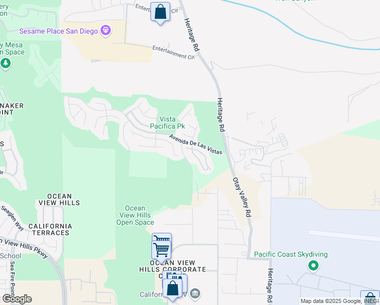map of restaurants, bars, coffee shops, grocery stores, and more near 6253 Avenida De Las Vistas in San Diego