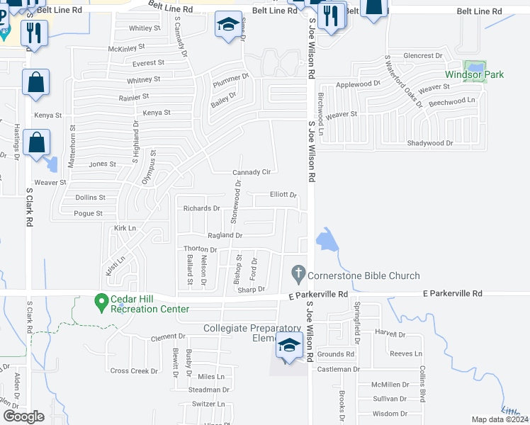 map of restaurants, bars, coffee shops, grocery stores, and more near 919 Richards Drive in Cedar Hill