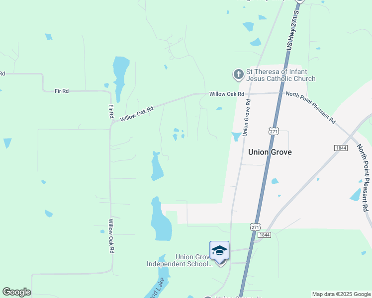 map of restaurants, bars, coffee shops, grocery stores, and more near 1517 Willow Oak Road in Gladewater