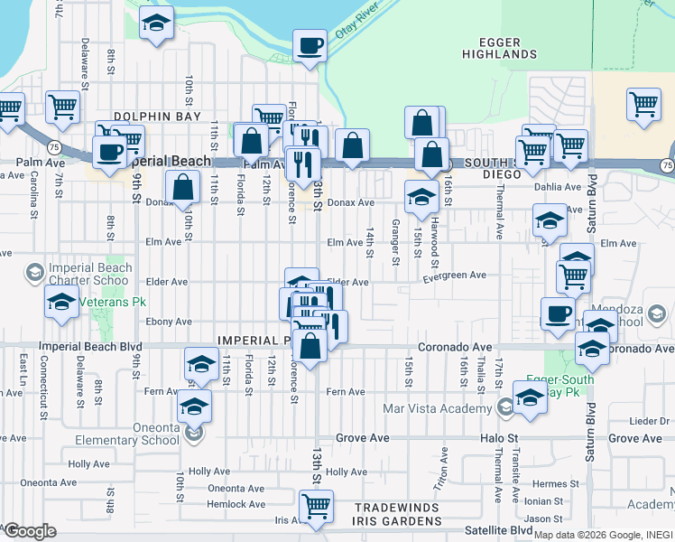map of restaurants, bars, coffee shops, grocery stores, and more near 940-42 Georgia Street in Imperial Beach