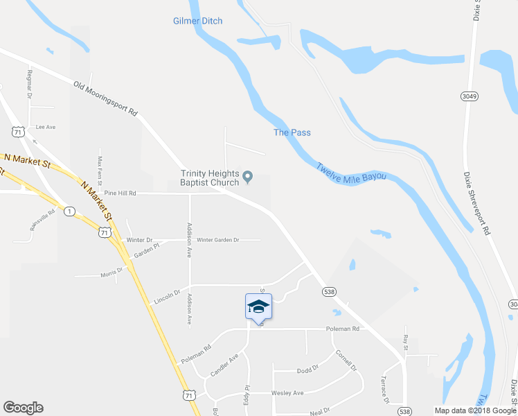 map of restaurants, bars, coffee shops, grocery stores, and more near 3820 Old Mooringsport Rd in Shreveport