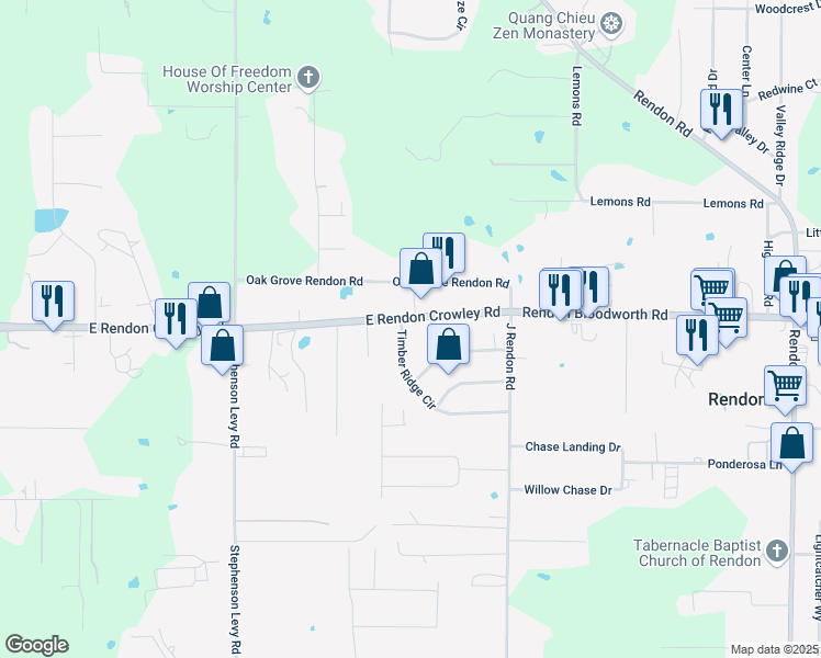 map of restaurants, bars, coffee shops, grocery stores, and more near 4858 Oak Grove Rendon Road in Burleson