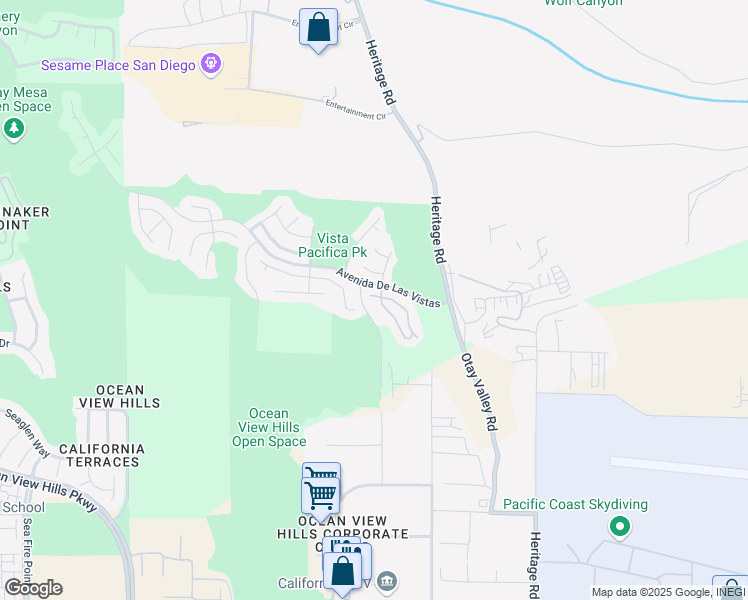 map of restaurants, bars, coffee shops, grocery stores, and more near 6233 Avenida De Las Vistas in San Diego