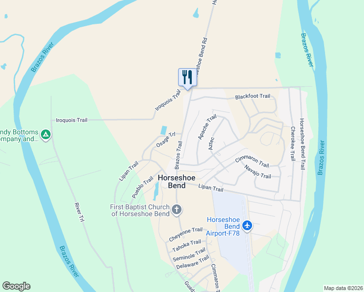 map of restaurants, bars, coffee shops, grocery stores, and more near 7049 Brazos Trail in Weatherford