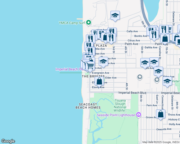 map of restaurants, bars, coffee shops, grocery stores, and more near 916 Ocean Lane in Imperial Beach