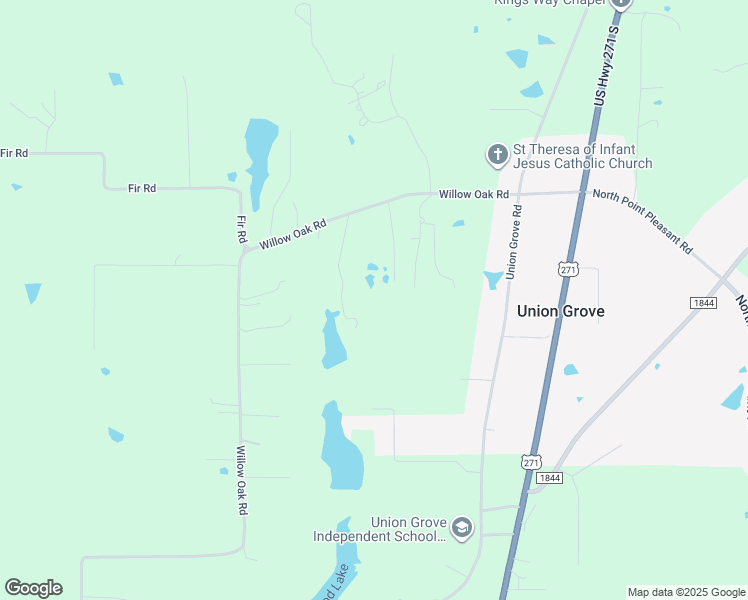 map of restaurants, bars, coffee shops, grocery stores, and more near 1517 Willow Oak Road in Gladewater