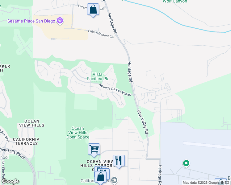 map of restaurants, bars, coffee shops, grocery stores, and more near 6373 Avenida De Las Vistas in San Diego