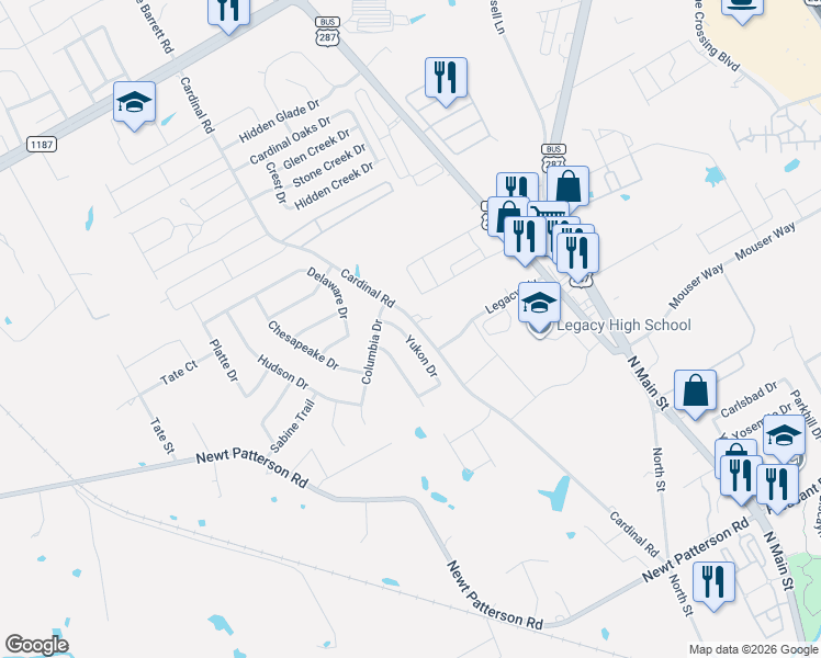 map of restaurants, bars, coffee shops, grocery stores, and more near 1006 Yukon Drive in Mansfield