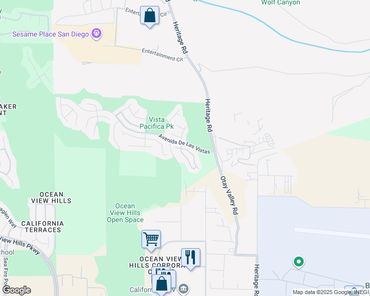 map of restaurants, bars, coffee shops, grocery stores, and more near 6373 Avenida De Las Vistas in San Diego
