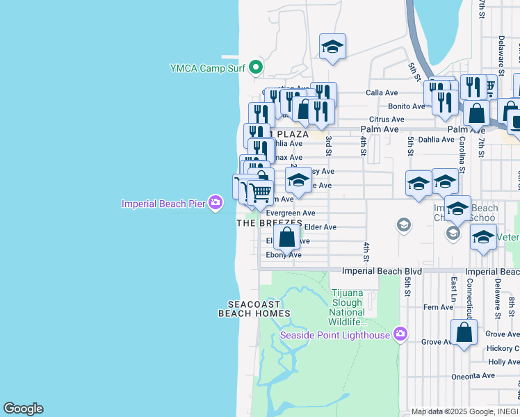 map of restaurants, bars, coffee shops, grocery stores, and more near in Imperial Beach
