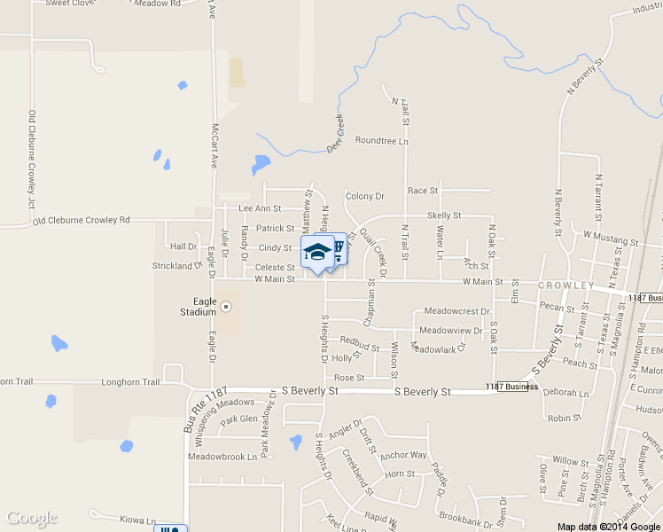 map of restaurants, bars, coffee shops, grocery stores, and more near 108 North Heights Drive in Crowley