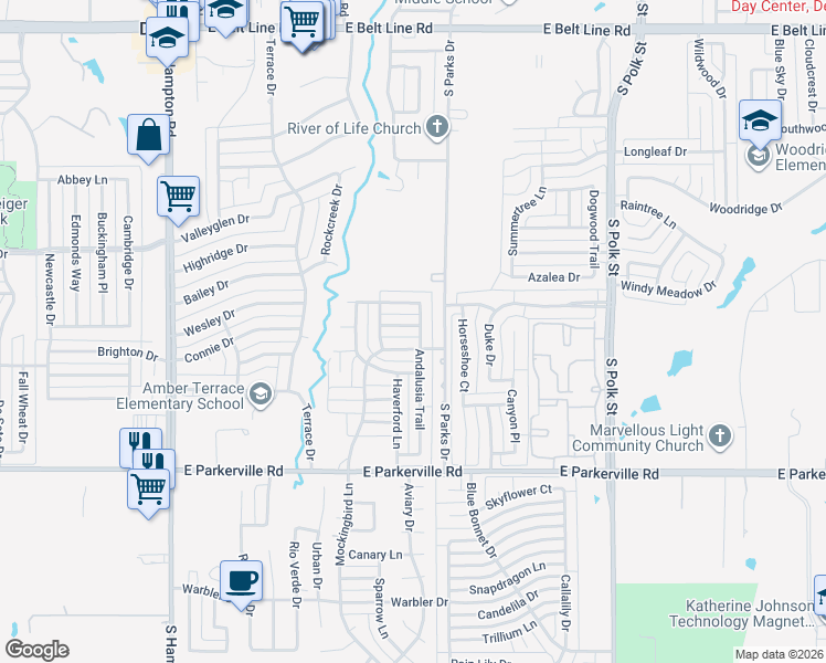 map of restaurants, bars, coffee shops, grocery stores, and more near 516 Maywood Lane in DeSoto