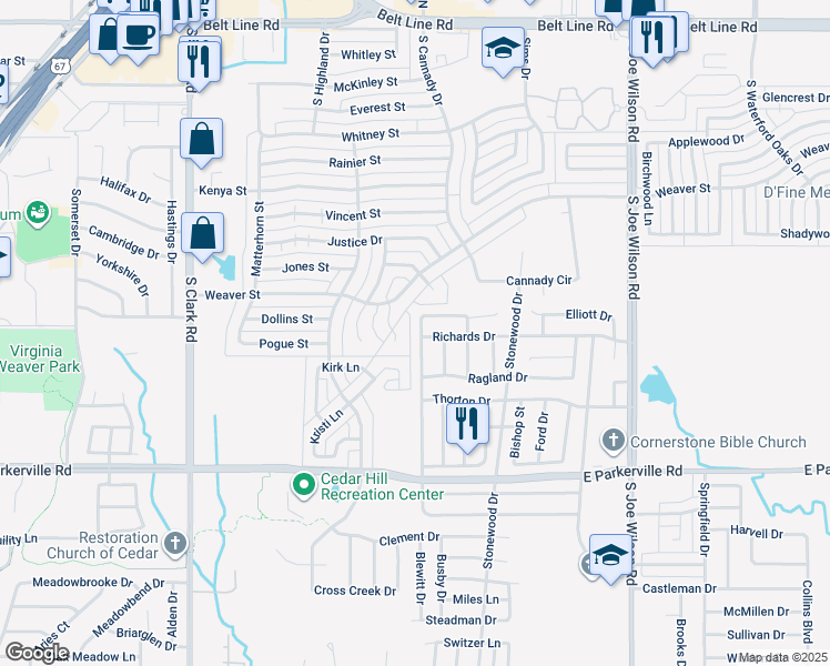 map of restaurants, bars, coffee shops, grocery stores, and more near 508 Lemons Street in Cedar Hill