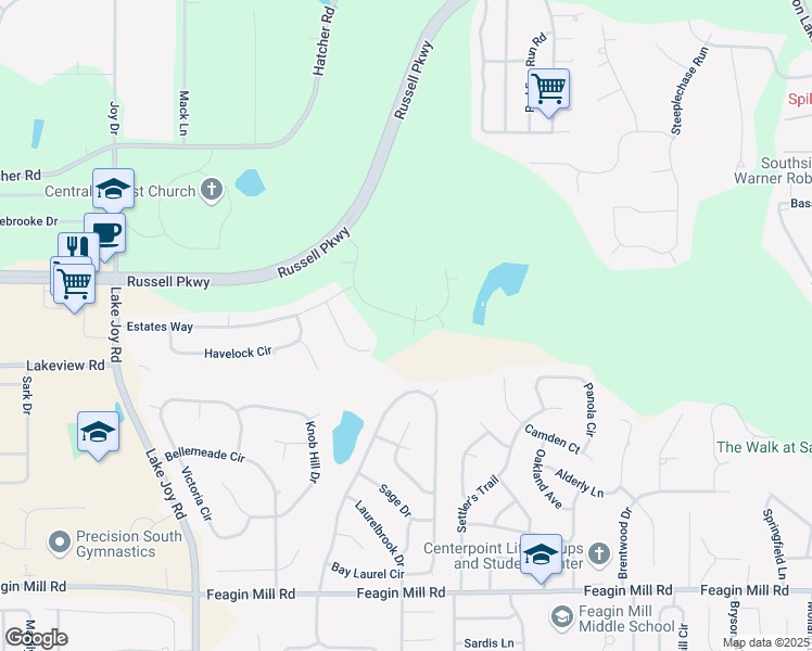 map of restaurants, bars, coffee shops, grocery stores, and more near 110 Erin Lee Court in Warner Robins
