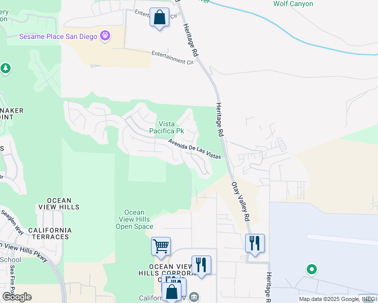 map of restaurants, bars, coffee shops, grocery stores, and more near 6369 Avenida De Las Vistas in San Diego