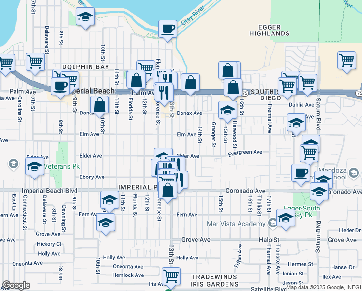 map of restaurants, bars, coffee shops, grocery stores, and more near 940-42 Georgia Street in Imperial Beach