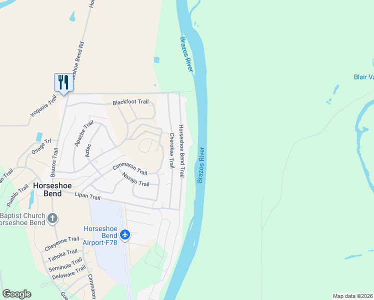 map of restaurants, bars, coffee shops, grocery stores, and more near 7049 Horseshoe Bend Trail in Weatherford