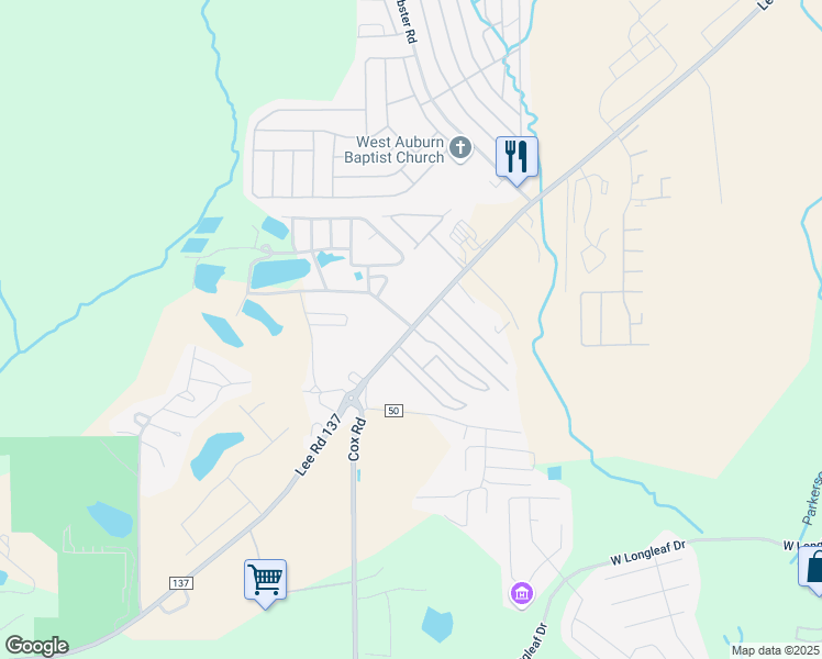 map of restaurants, bars, coffee shops, grocery stores, and more near 3258-3298 Lee Road 137 in Auburn