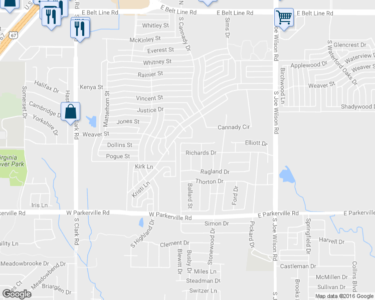 map of restaurants, bars, coffee shops, grocery stores, and more near 804 Richards Dr in Cedar Hill