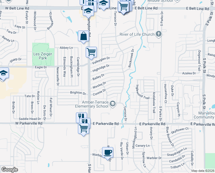 map of restaurants, bars, coffee shops, grocery stores, and more near 205 Connie Drive in DeSoto
