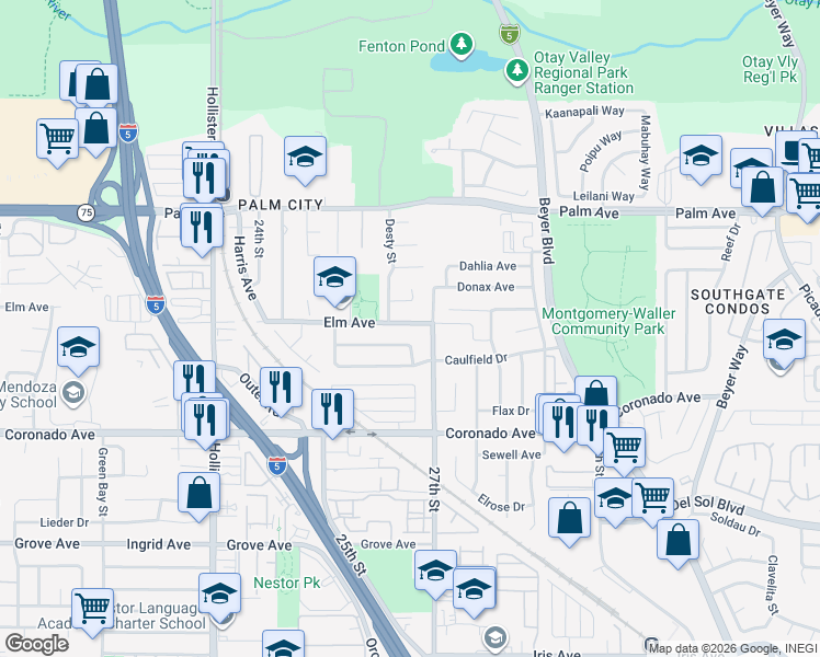 map of restaurants, bars, coffee shops, grocery stores, and more near 2667 Elm Avenue in San Diego