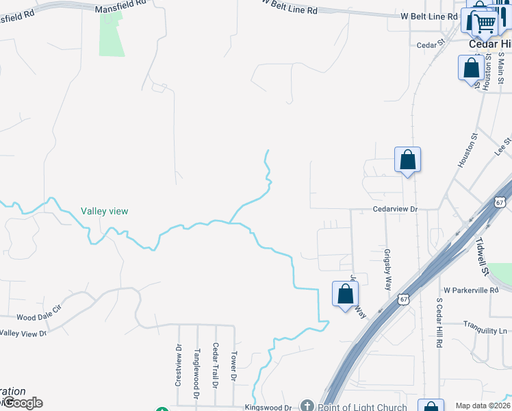 map of restaurants, bars, coffee shops, grocery stores, and more near 8 Cedarview Drive in Cedar Hill