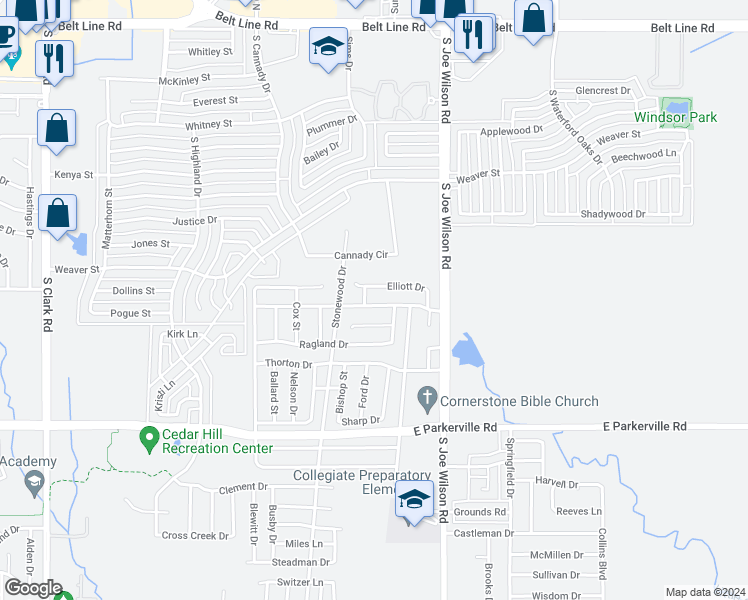 map of restaurants, bars, coffee shops, grocery stores, and more near 910 Richards Drive in Cedar Hill