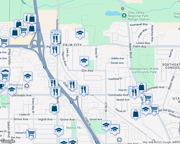 map of restaurants, bars, coffee shops, grocery stores, and more near 2565 Elm Avenue in San Diego
