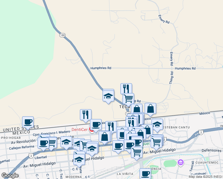 map of restaurants, bars, coffee shops, grocery stores, and more near in Tecate
